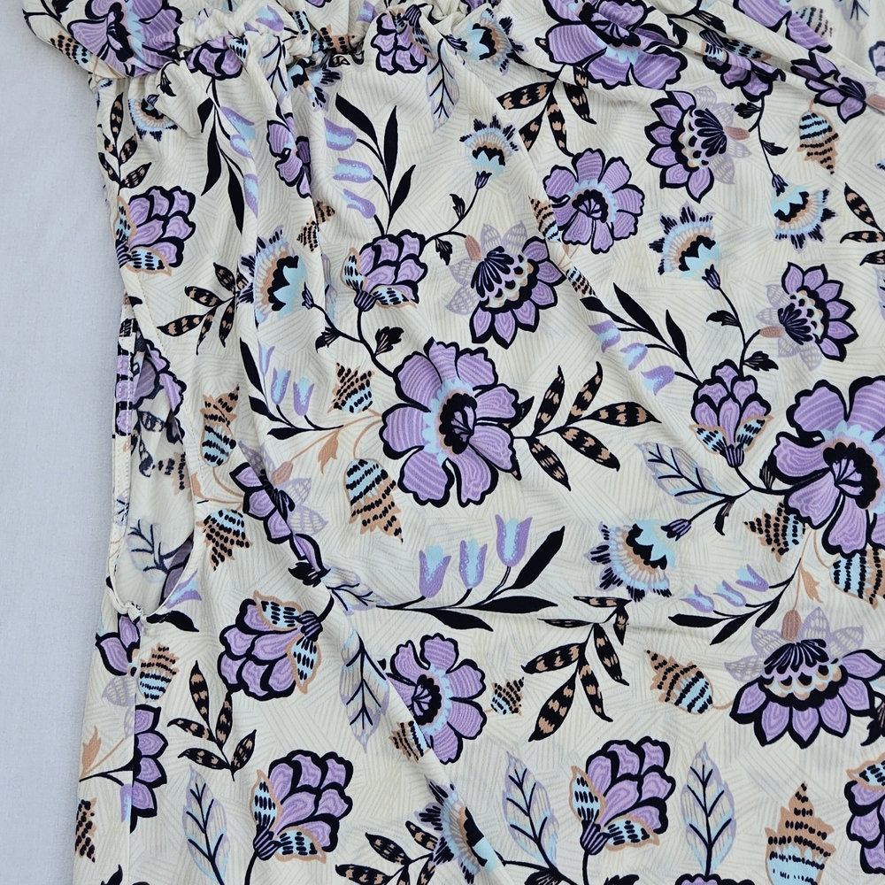 Lane Bryant Floral Blouse Cream Purple Ruffle Sleeve V-Neck Plus Size NWT, 34/36 - Picture 6 of 14